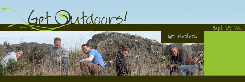 Get Outdoors! Logo - People volunteering in tall grass